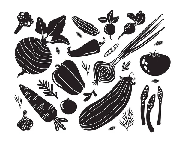 Set Mit Handgezeichnetem Doodle Gemüse Trendigen Bio Stil Flache Symbole — Stockvektor