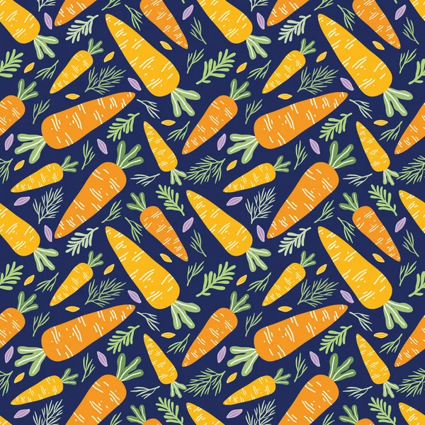 Patrón Sin Costuras Zanahorias Verduras Color Naranja Sobre Fondo Azul — Vector de stock