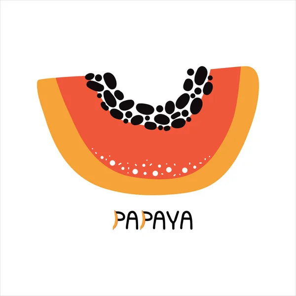 Pièce Dessinée Main Papaye Orange Douce Fruits Frais Tropicaux Avec — Image vectorielle