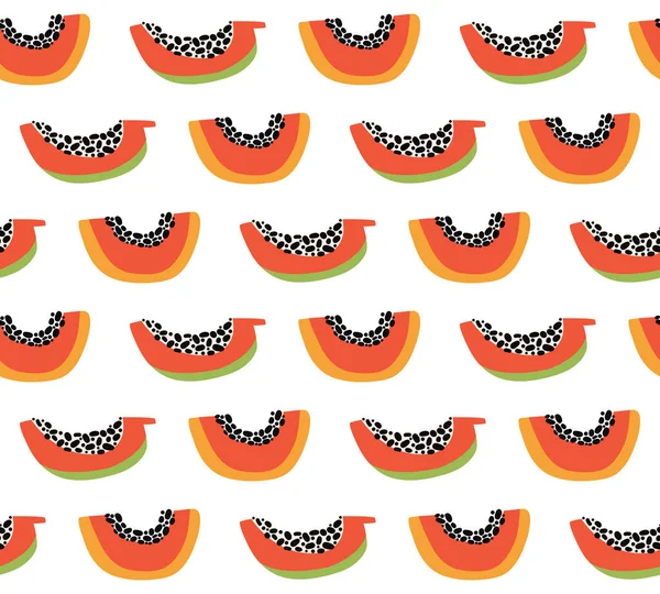 Orange Papaya Seamless Pattern Exotic Summer Background Tropical Sweet Fruit — Stock Vector