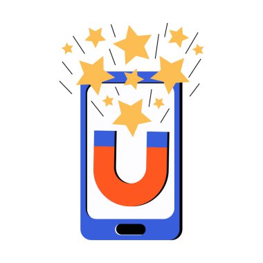 Müşteri memnuniyeti ve geri bildirim çevrimiçi. Akıllı telefon koleksiyonunun beğendiği online uygulamalardaki kurşun mıknatıslar. Sosyal ağlarda çevrimiçi promosyon. Ürün ya da hizmet değerlendirmesi. Vektör düz resimleme