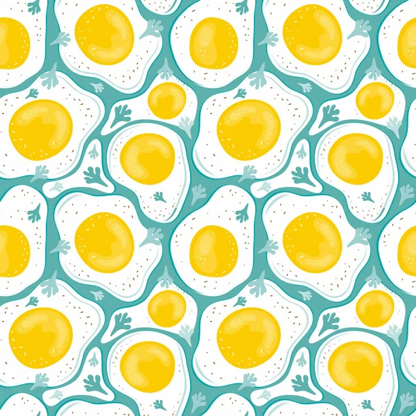 Patrón Sin Costuras Huevos Fritos Sobre Fondo Verde Ilustración Vectorial — Vector de stock