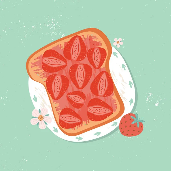 Toast Pour Petit Déjeuner Avec Confiture Fraises Sucrée Vue Sur — Image vectorielle