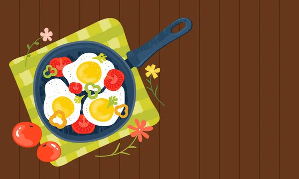 Gebratene Eier Einer Pfanne Mit Gemüse Tomaten Paprika Gesunder Brunch — Stockvektor