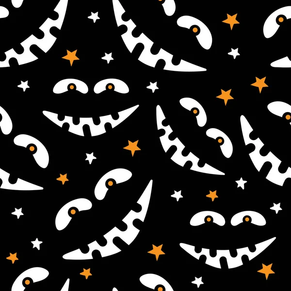 Happy Halloween Seamless Pattern Scary Funny Faces Halloween Pumpkin Ghost — Stock Vector