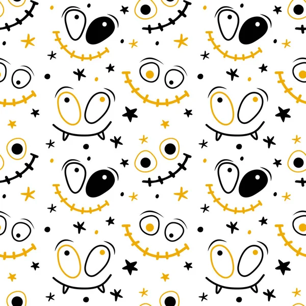 Seamless Pattern Scary Monster Horrible Jaws Teeth Background Funny Faces — Stock Vector