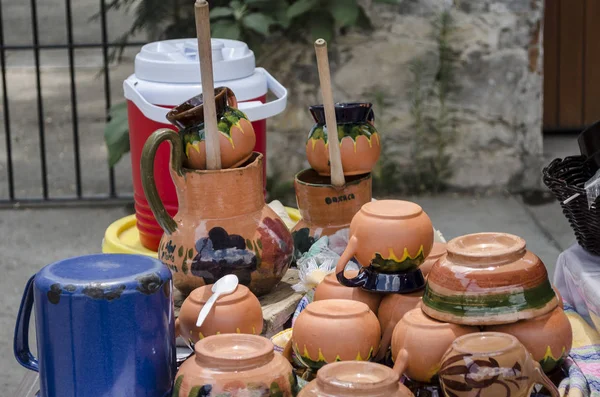 Tradiční Hliněné Džbány Pro Pití Kávy Čokolády Jana Oaxaca Mexiko — Stock fotografie