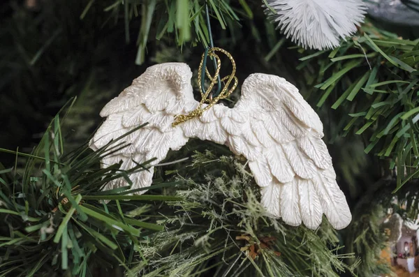 Angel Wings Ornament Christmas Tree Close Angel Wings Ornament Hanging — Stock Photo, Image