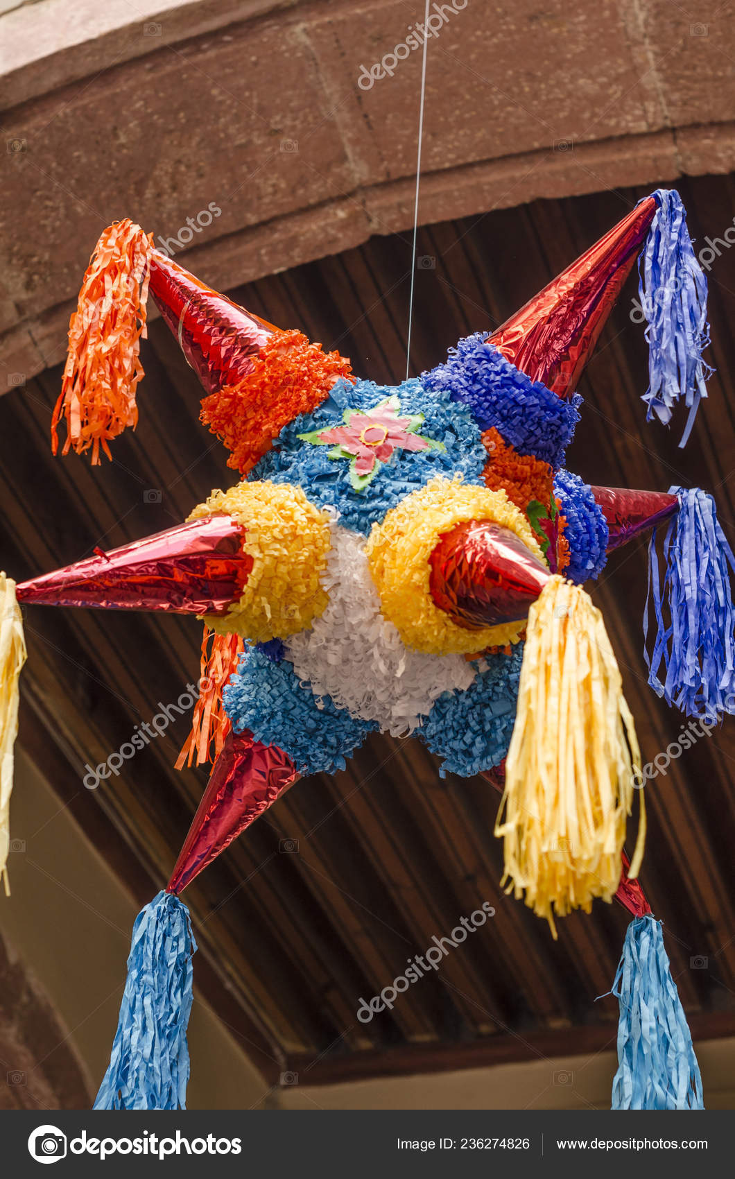 Traditional Colorful Pinata Star Shape Mexico Important Part