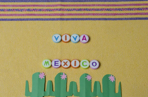 Viva Mexico Made Colorful Letters Green Paper Cactus Little Pink — Stock Photo, Image