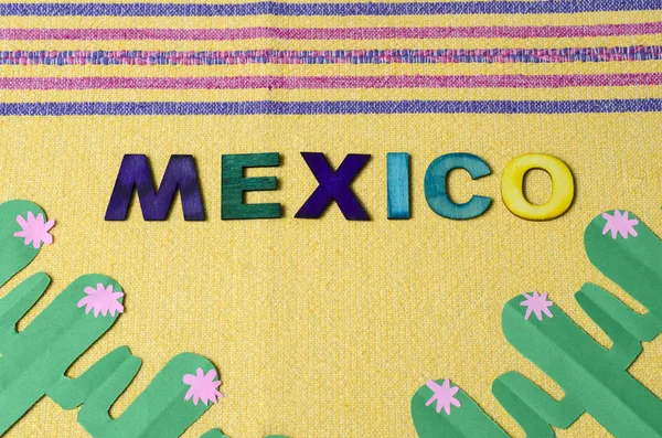 Mexique Fabriqué Partir Lettres Bois Colorées Papier Cactus Vert Avec — Photo