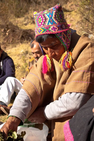 Sacred Valley Peru August 2011 Портрет Человека Одетого Традиционную Одежду — стоковое фото