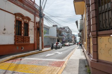 XALAPA, VERACRUZ, MEXICO- AUGUST 1, 2025: Street view with antique houses at a sunny day in Xalapa, Veracruz, Mexico
