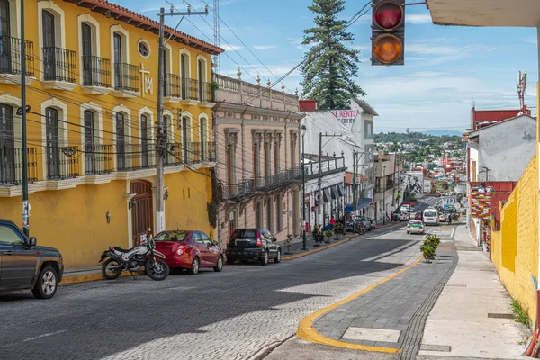 XALAPA, VERACRUZ, MEXICO- AUGUST 1, 2025: Street view with antique buildings at a sunny day in Xalapa, Veracruz, Mexico