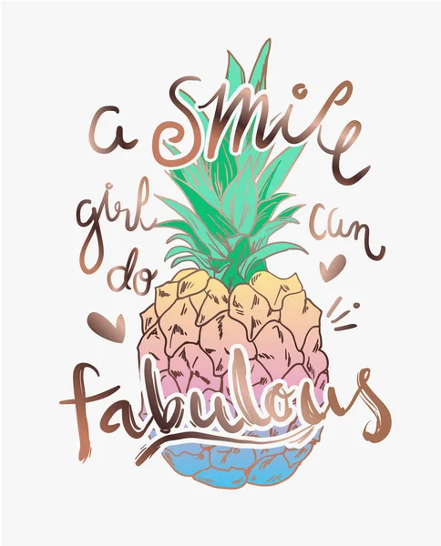 Typography Slogan Pineapple Illustration — Stock Vector