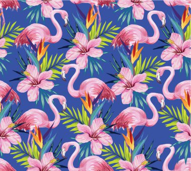 Dikişsiz flamingo desen, yaz Hawaii sorunsuz illüstrasyon 