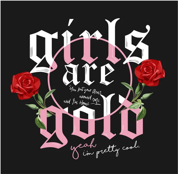 Slogan Menina Com Ilustração Rosa — Vetor de Stock