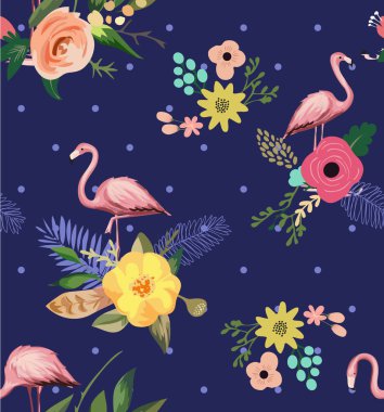 Çiçek desen çizim ile sorunsuz flamingo