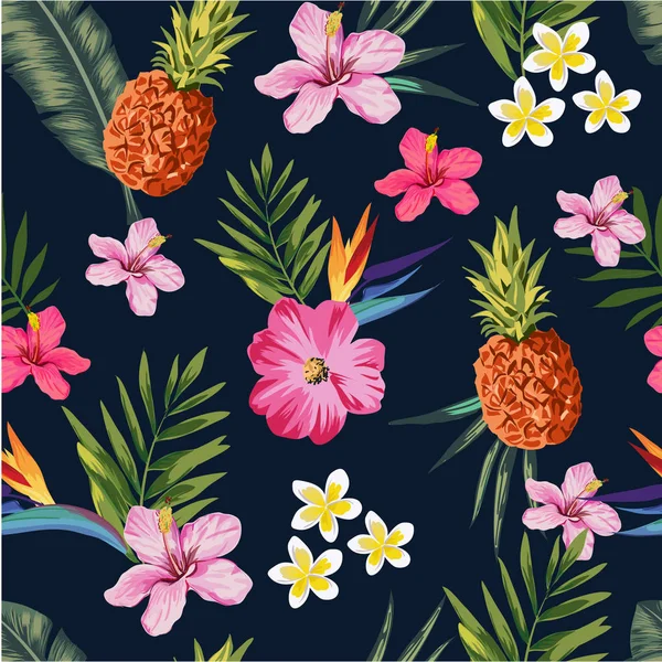 Vzor Bezešvé Ilustrace Květin Ananasu — Stockový vektor
