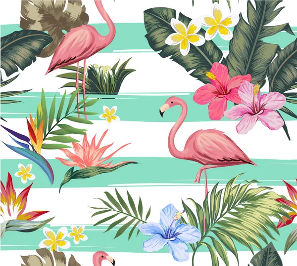 Flor Tropical Sem Costura Ilustração Flamingo — Vetor de Stock