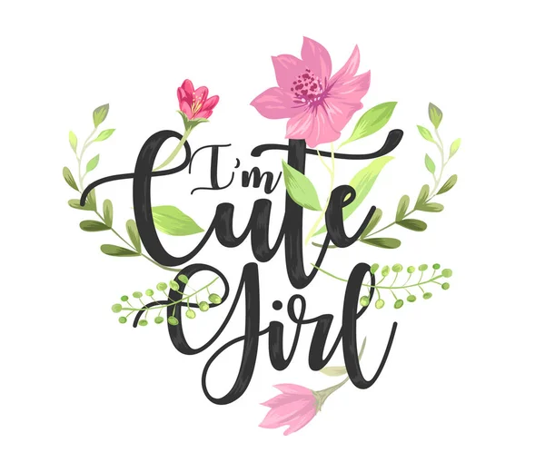 Cute Girl Slogan Pastel Flowers Vector Illustration — Stock Vector