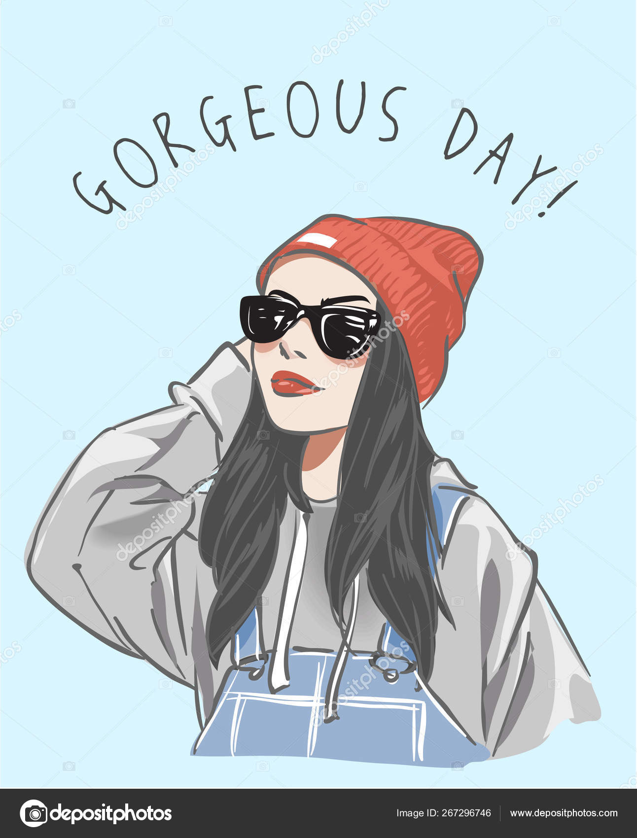 Cool Girl Cartoon Illustration Gorgeous Day Slogan Stock Vector by ©mykrit  267296746