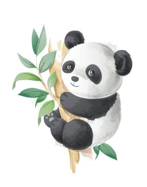 bir ağaç illüstrasyon sevimli karikatür panda