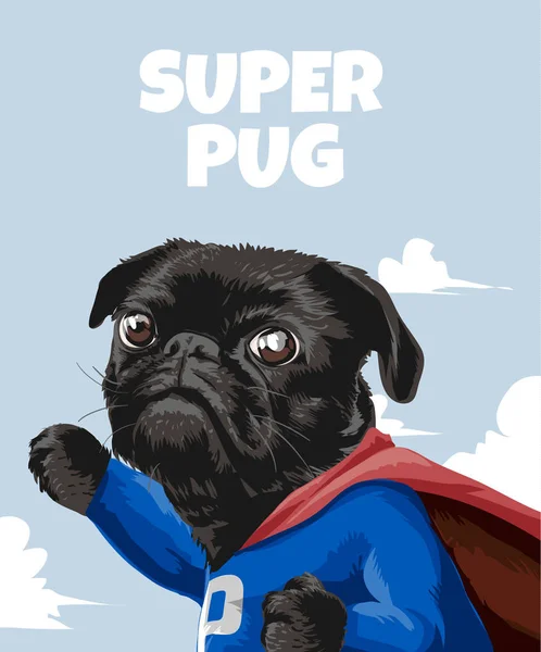 Super Pug Slogan Com Pug Desenhos Animados Traje Herói — Vetor de Stock