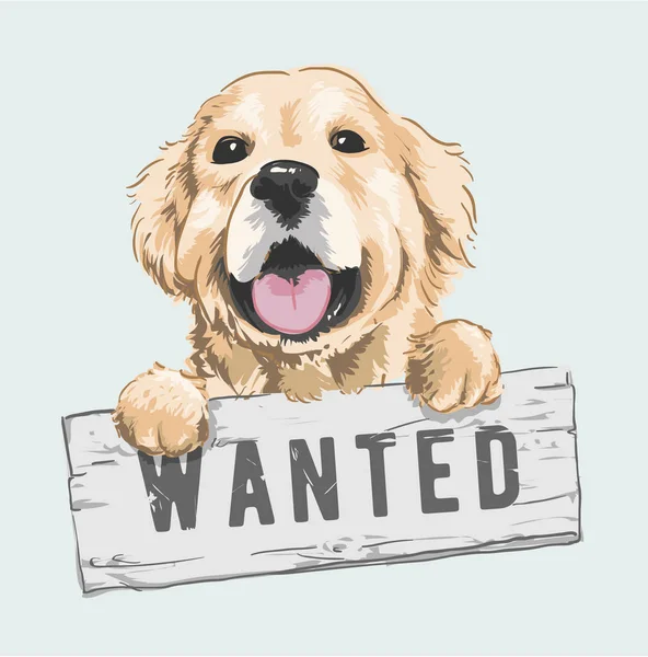 Καρτούν Σκύλος Που Κρατάει Την Πινακίδα Που Καταζητείται — Διανυσματικό Αρχείο
