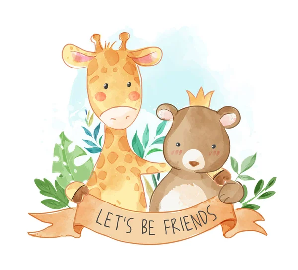 Cartoon Animals Friendship Illustration — Stock Vector