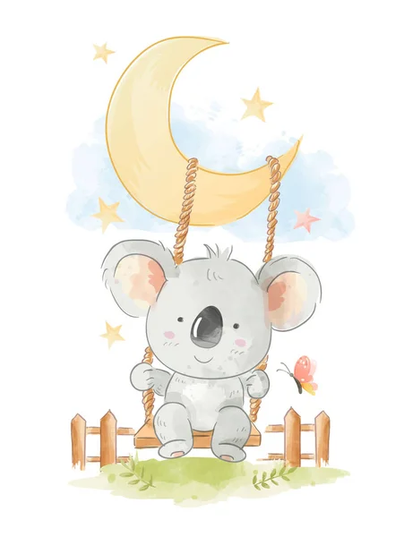 Lindo Koala Siting Swing Ilustración — Archivo Imágenes Vectoriales