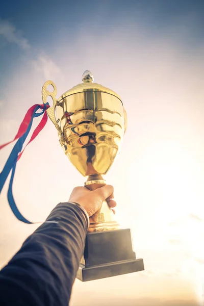 Winner Trophy Sky Background — Stock Photo, Image