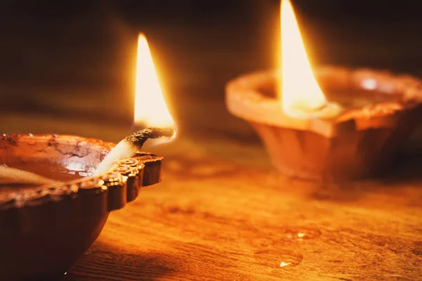 Diwali Festivallamp Houten Achtergrond — Stockfoto