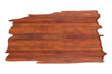 Kahverengi ahşap plaka beyaz bir arka plan üzerinde izole. Kırpma yolu ile tabela ve billboard kavramı.