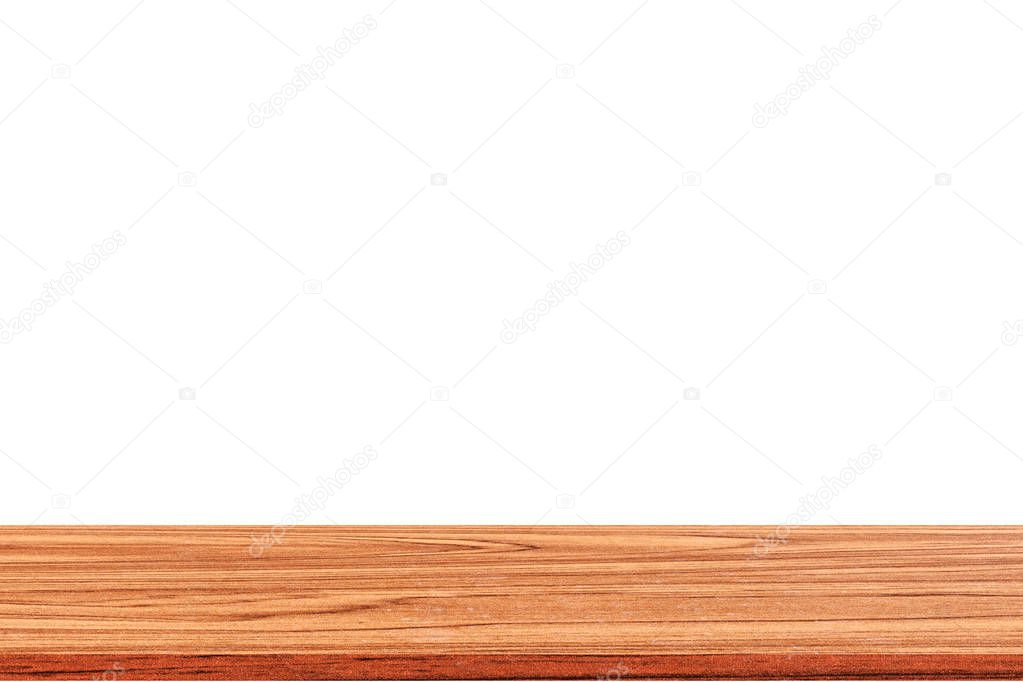 Wood shelf table isolated on white background. Empty wooden for advertising or display product.