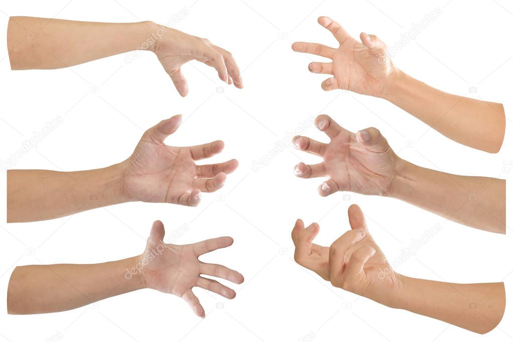 Collection of hand with finger bent isolated on white background. Object with clipping path.