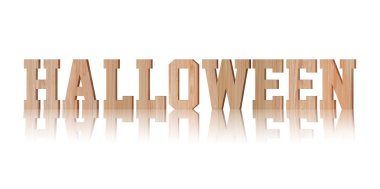 Yazılı ahşap alfabe, Cadılar Bayramı. Beyaz arkaplanda