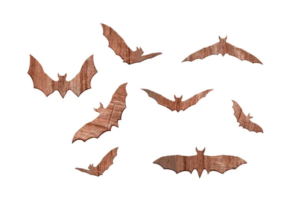 万圣节假期概念 木制蝙蝠在白色背景下被隔离 — 图库照片