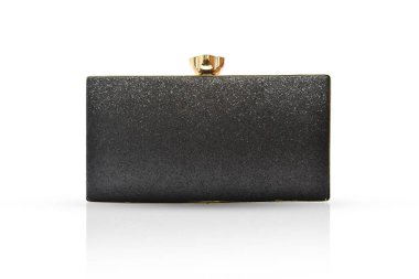 Moda kadınları siyah el çantası beyaz arka planda izole edilmiş, kırpma yolu ile.