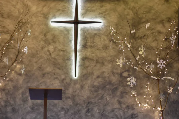 Світловий Хрест Цементному Фоні — стокове фото