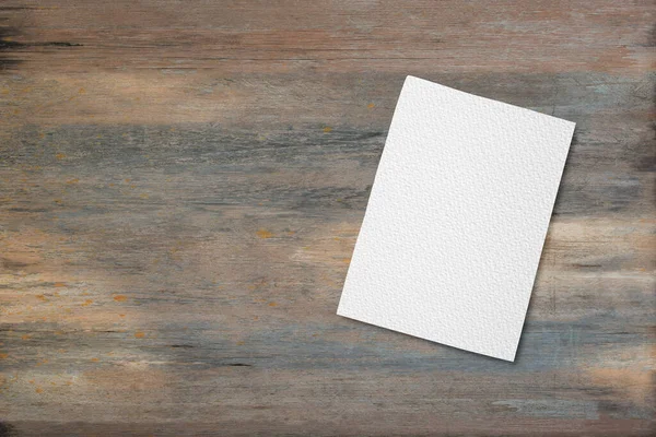 Leere Weiße Papierunterlage Auf Holz Schreibtischhintergrund Mit Kopierraum Von Oben — Stockfoto