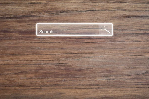 Search Bar Online Browsing Wood Table Idea Searching Browse Data — Stock Photo, Image