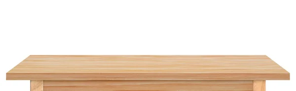 Leere Holztischplatte Isoliert Auf Weißem Hintergrund Rustikales Schreibtischholz Zur Platzierung — Stockfoto