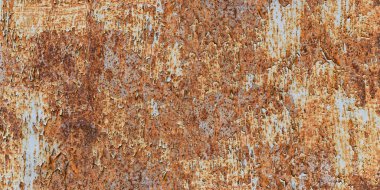 Paslı metal plaka dokusu. Tasarım dış dekorasyonu ve endüstriyel yapı için soyut paslı arka plan. panorama resmi.