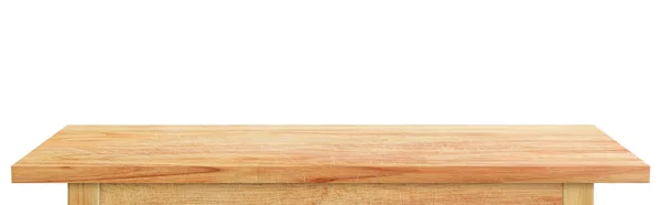 空白的木制台面 白色背景隔离 陈列柜木 用于摆放或展示蒙太奇产品 — 图库照片