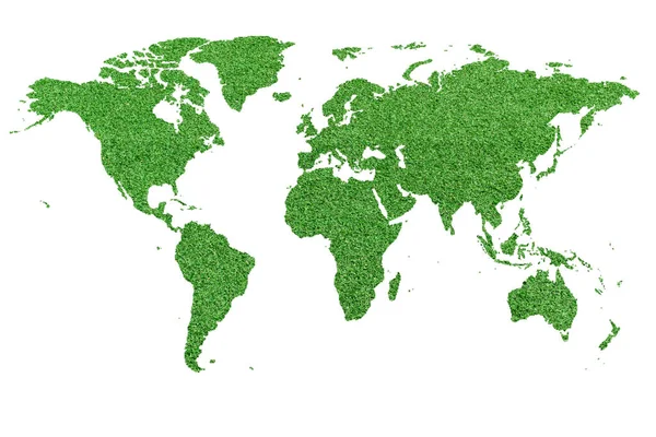 Mapa Del Mundo Césped Verde Aislado Sobre Fondo Blanco —  Fotos de Stock