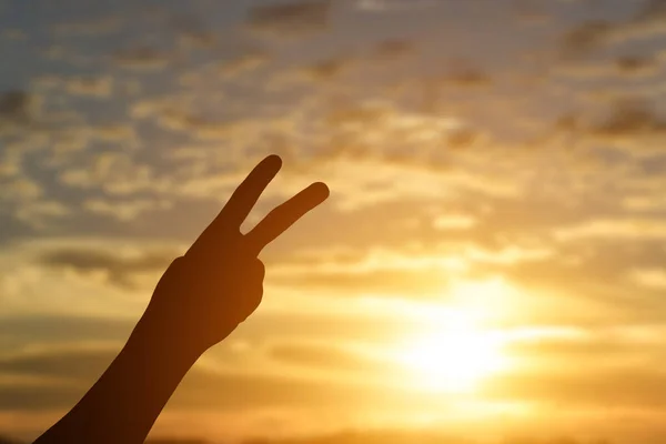 Silhouette Della Mano Che Mostra Due Dita Sullo Sfondo Del — Foto Stock