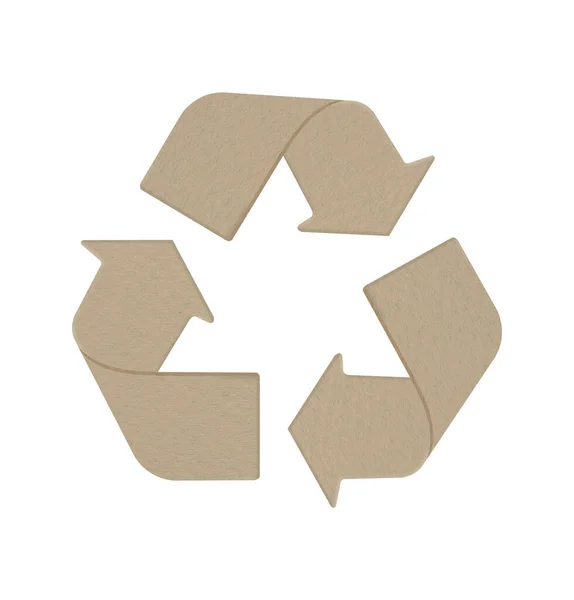 Recycle Logo Aus Braunem Papier Isoliert Auf Weißem Hintergrund Objekt — Stockfoto