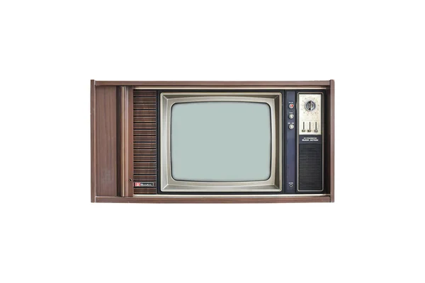 Velha Vintage Isolado Fundo Branco Televisão Clássica Com Caixa Madeira — Fotografia de Stock