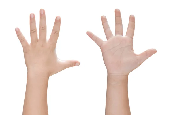 Mano Del Niño Muestra Cinco Dedos Aislados Sobre Fondo Blanco — Foto de Stock